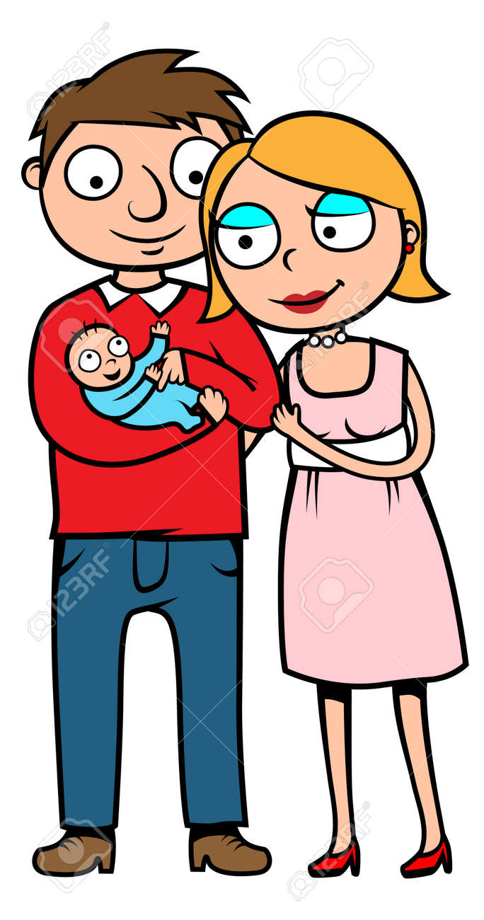 Ilustracion De Dibujos Animados De La Madre Padre Y Su Bebe Recien Nacido Ilustraciones Vectoriales Clip Art Vectorizado Libre De Derechos Image