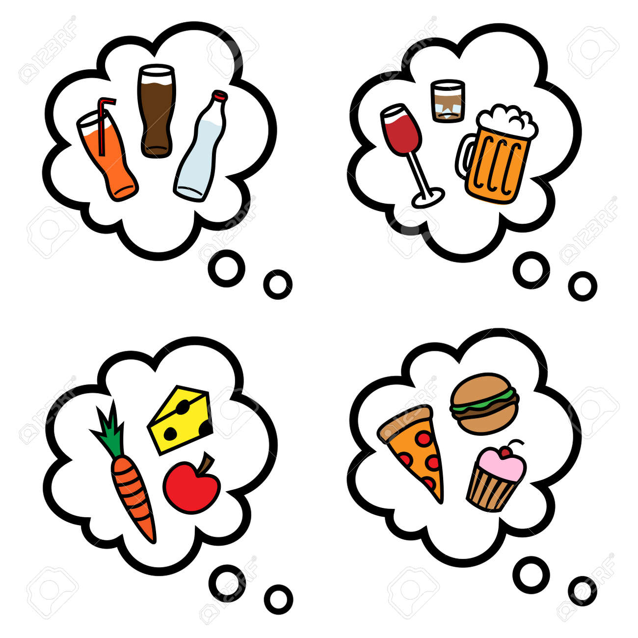 健康と不健康な食べ物や飲み物と考え吹き出しの漫画ベクトル イラスト のイラスト素材 ベクタ Image 健康と不健康な食べ物や飲み物と考え吹き出しの漫画ベクトル イラスト のイラスト素材 ベクタ Image