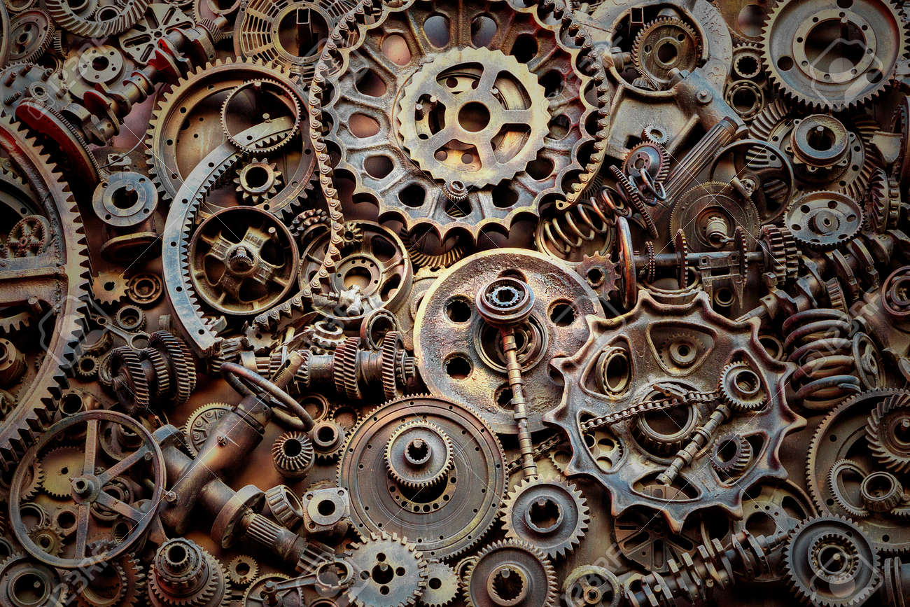 steampunk background machine parts large gears and chains from
