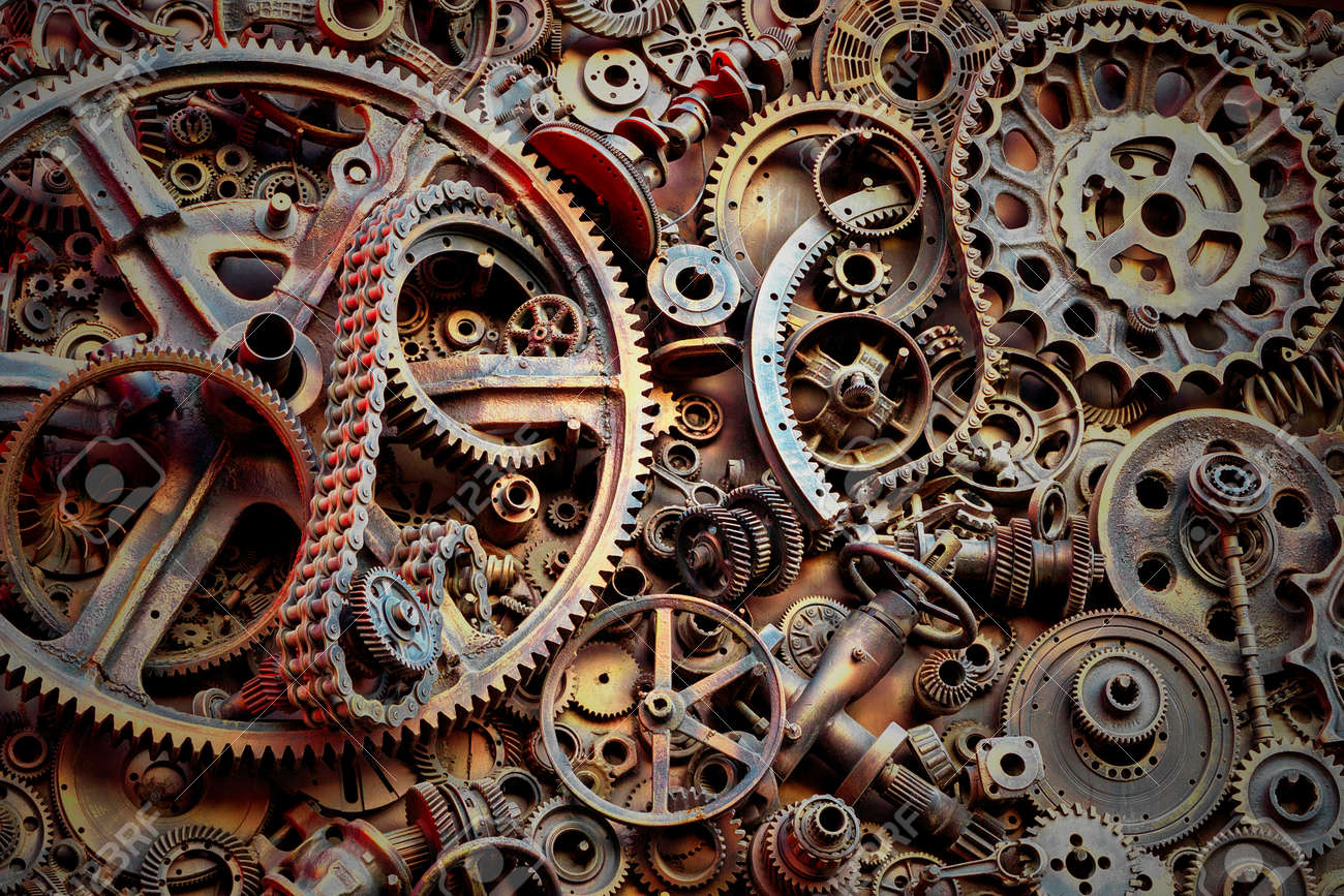 steampunk background machine parts large gears and chains from