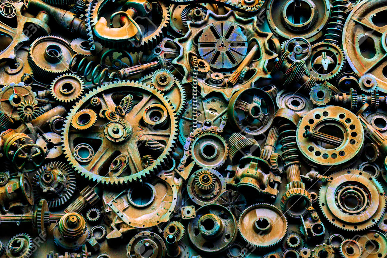 steampunk background machine parts large gears and chains from