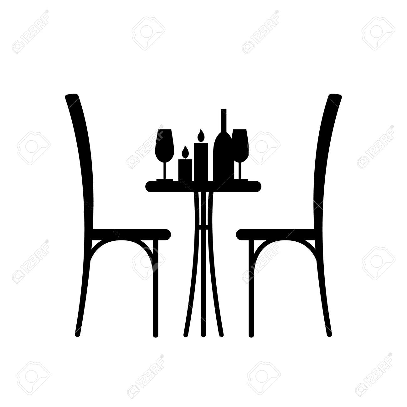 Wein Und Kerzen Auf Dem Tisch Und Stuhl Silhouette Wein Und Kerzen Auf Dem Tisch Und Stuhl Silhouette