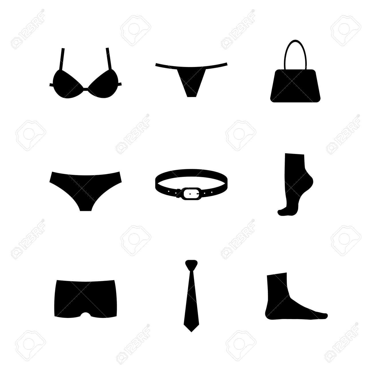 Colección De Vectores De Siluetas De Ropa Interior Y Accesorios Aislados En El Blanco. Ilustraciones Svg, Vectoriales, Clip Art Vectorizado De Derechos. Image 47191265.