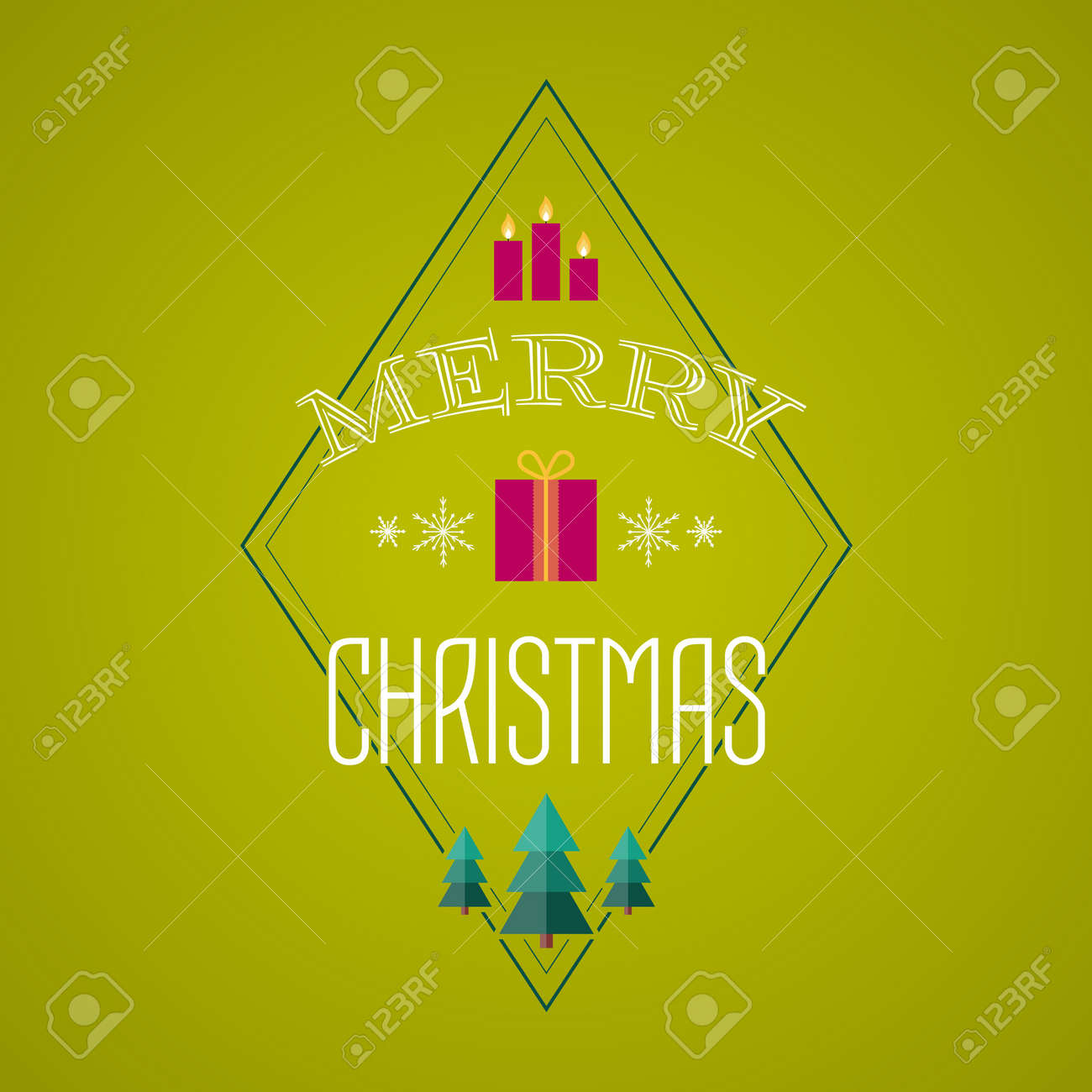 クリスマスおめでとうと活版印刷のポスター 休日のアイコン付きのクリスマス カード メリークリスマス クリスマス カードとライムの背景にパーティの招待状のデザインのイラスト素材 ベクタ Image