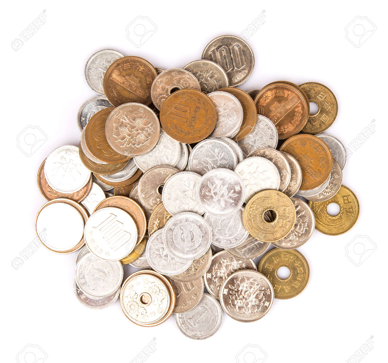 japanese yen coins over white background stock photo picture and