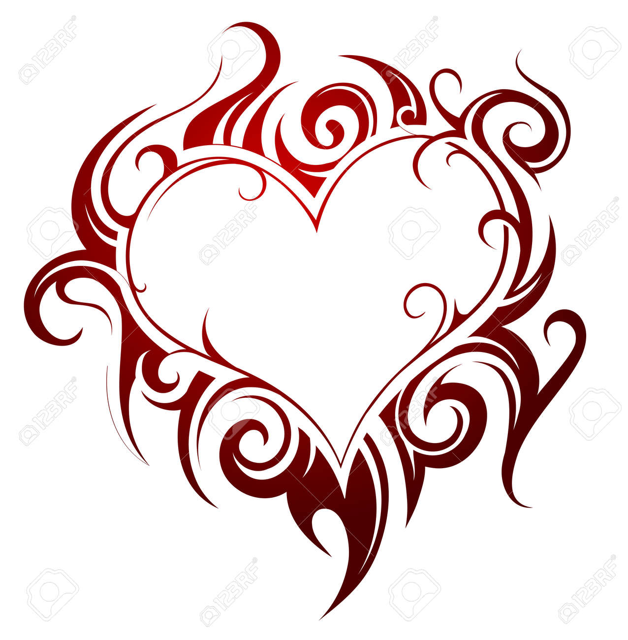 Heart Shape Tattoo With Fire Swirls Royalty Free Cliparts Vectors