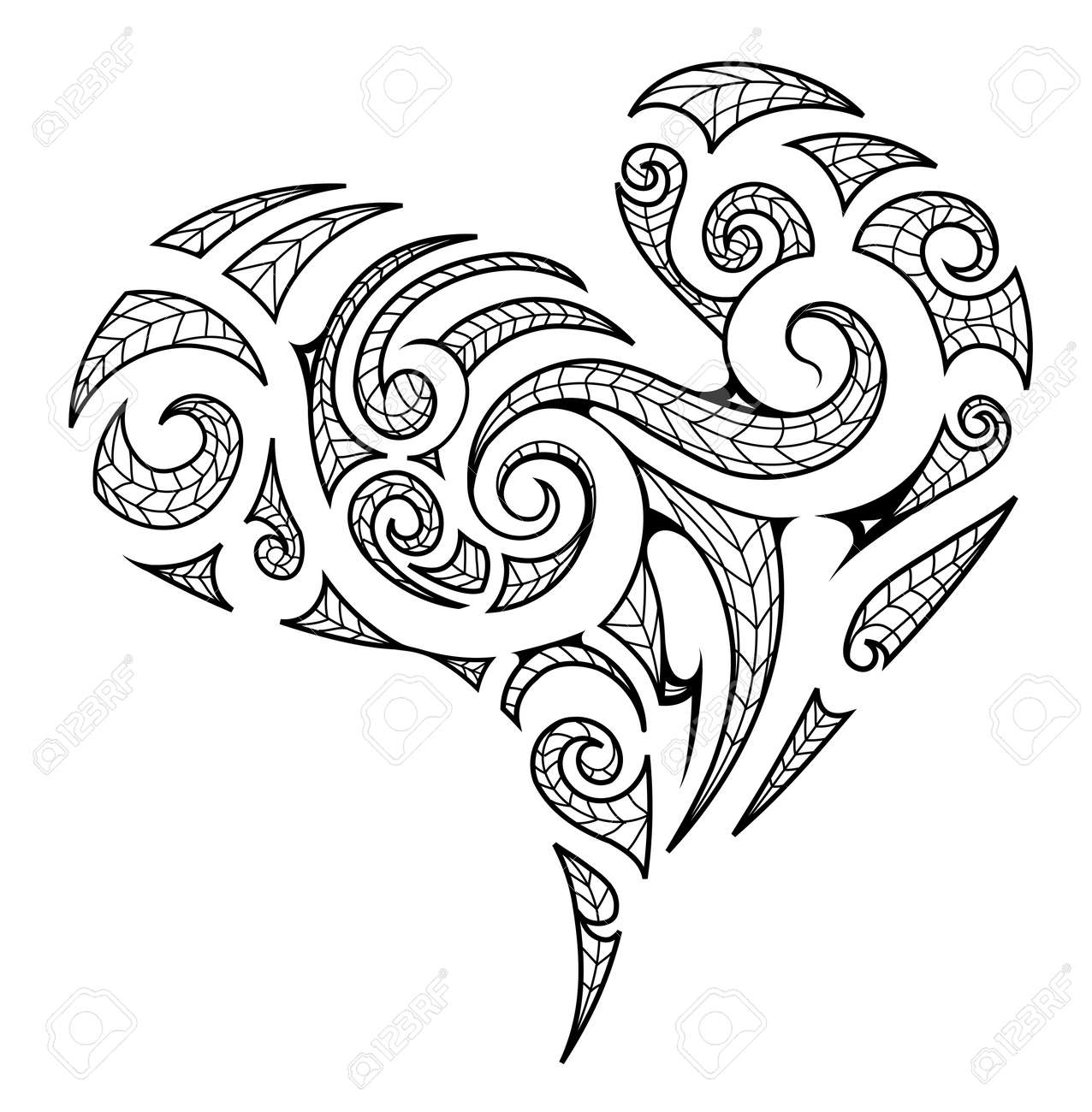 Forme De Coeur Dans Le Style Tribal Maori Avec Des éléments Artistiques Koru Clip Art Libres De Droits Vecteurs Et Illustration Image 80634206