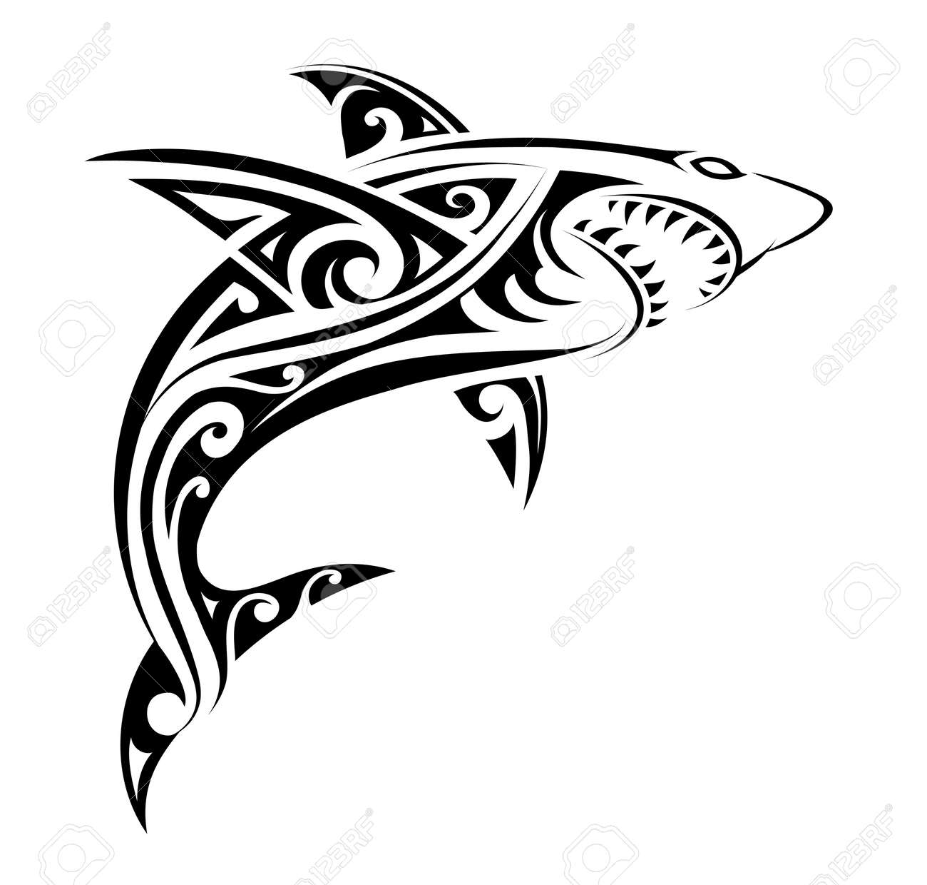 Forma De Tatuaje De Tiburón Ilustraciones svg, vectoriales, clip art vectorizado libre de derechos. Image 95401420