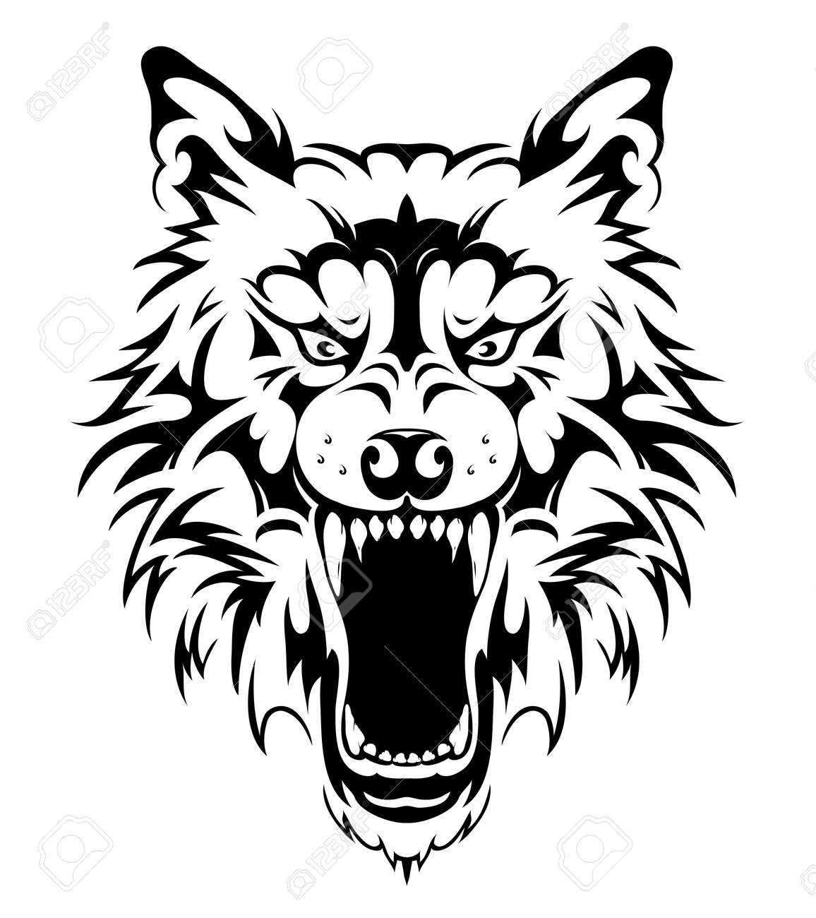 Wolf Head Tribal Tattoo Vector Illustration