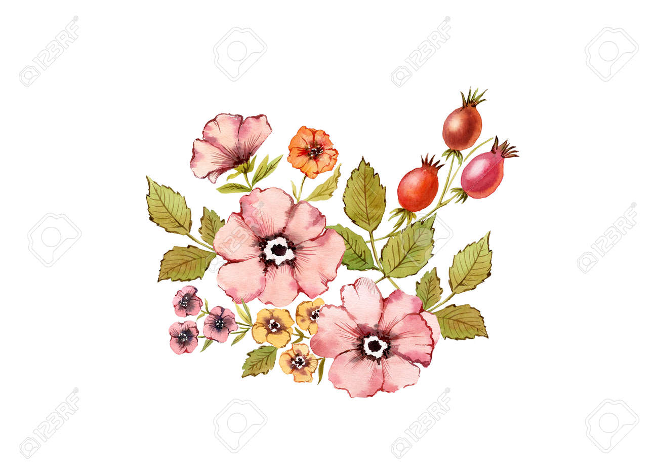 Download Watercolor Floral Composition Dusty Pink Flowers Bouquet Rose Stock Photo Picture And Royalty Free Image Image 141197190