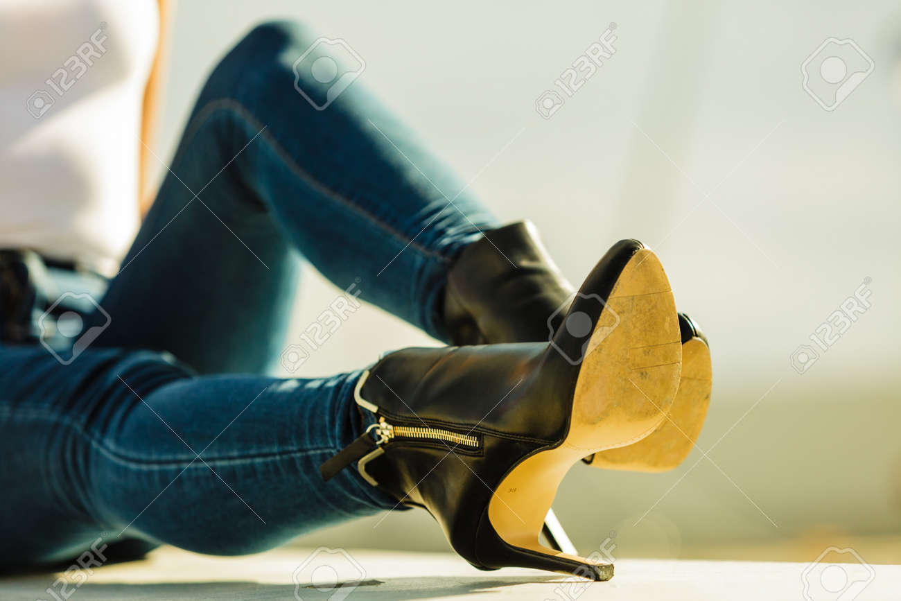 Autumn Fashion Outfit Fashionable Woman Long Legs In Denim Pants Stock Photo Picture And Royalty Free Image Image