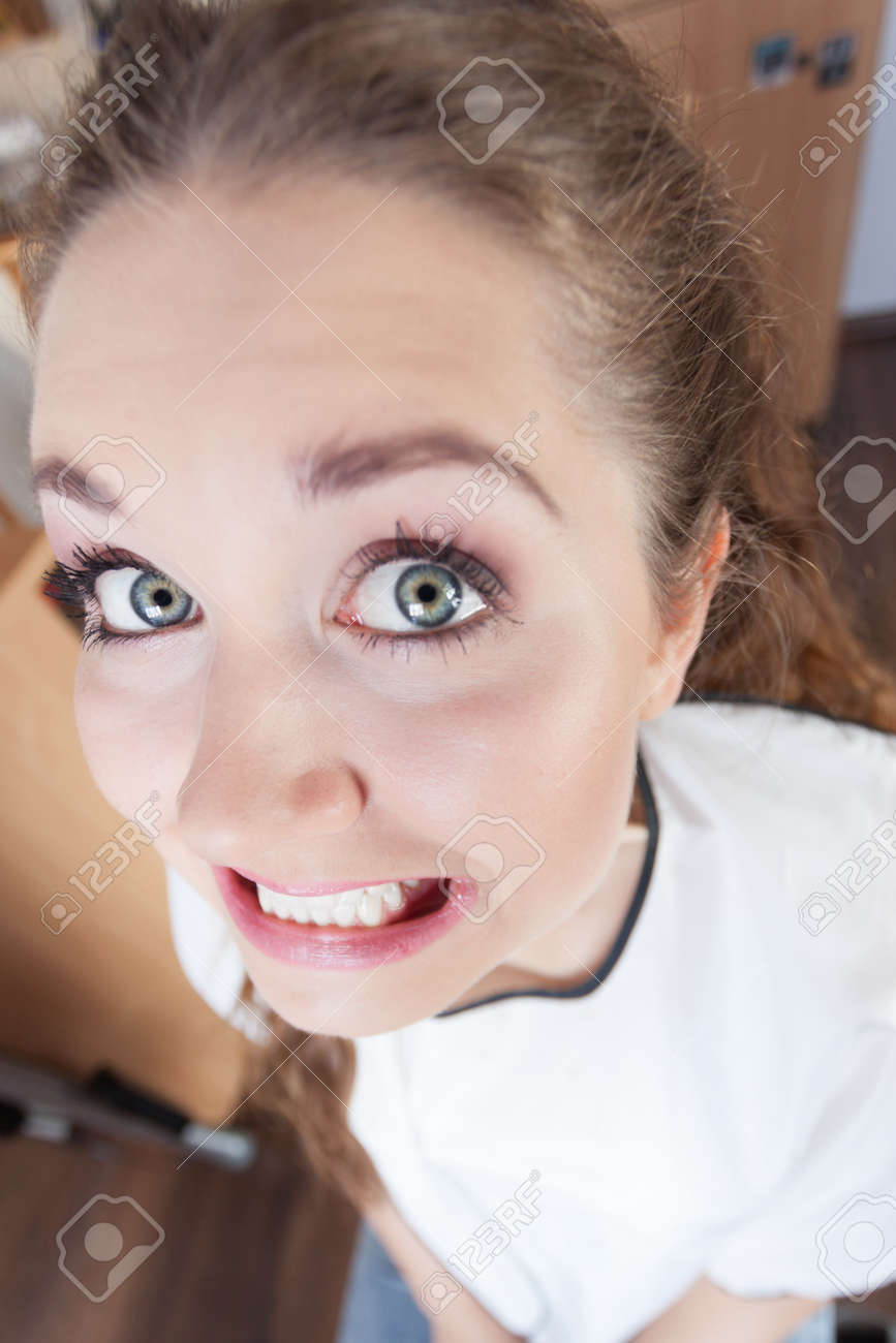 Close Up Of Pretty Woman Making Funny Silly Ugly Face Female Goofing Around Stock Photo Picture And Royalty Free Image Image 99783474