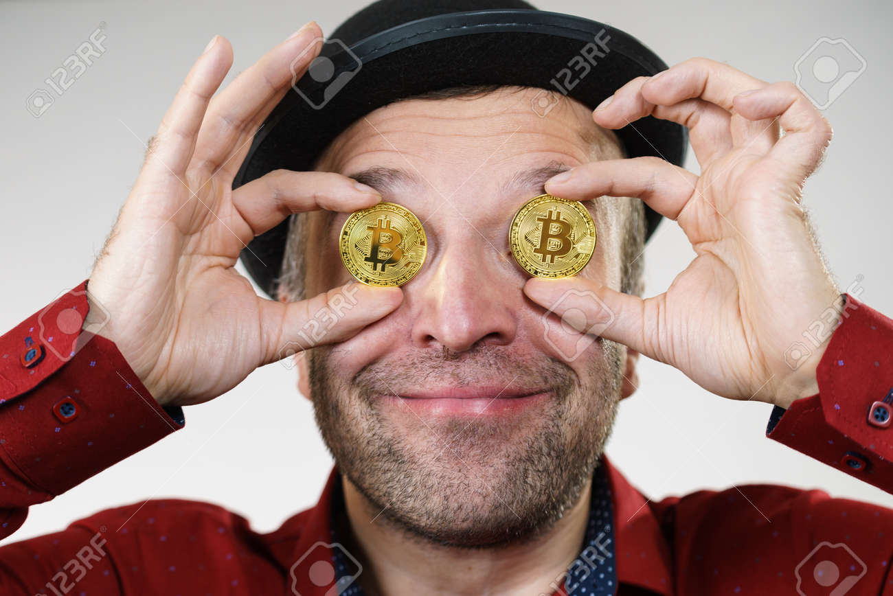 Adult Man Having Bitcoin Coin As Pince Nez In Eye Crypto Internet Currency  Banking Concept 로열티 무료 사진, 그림, 이미지 그리고 스톡포토그래피. Image 114772500