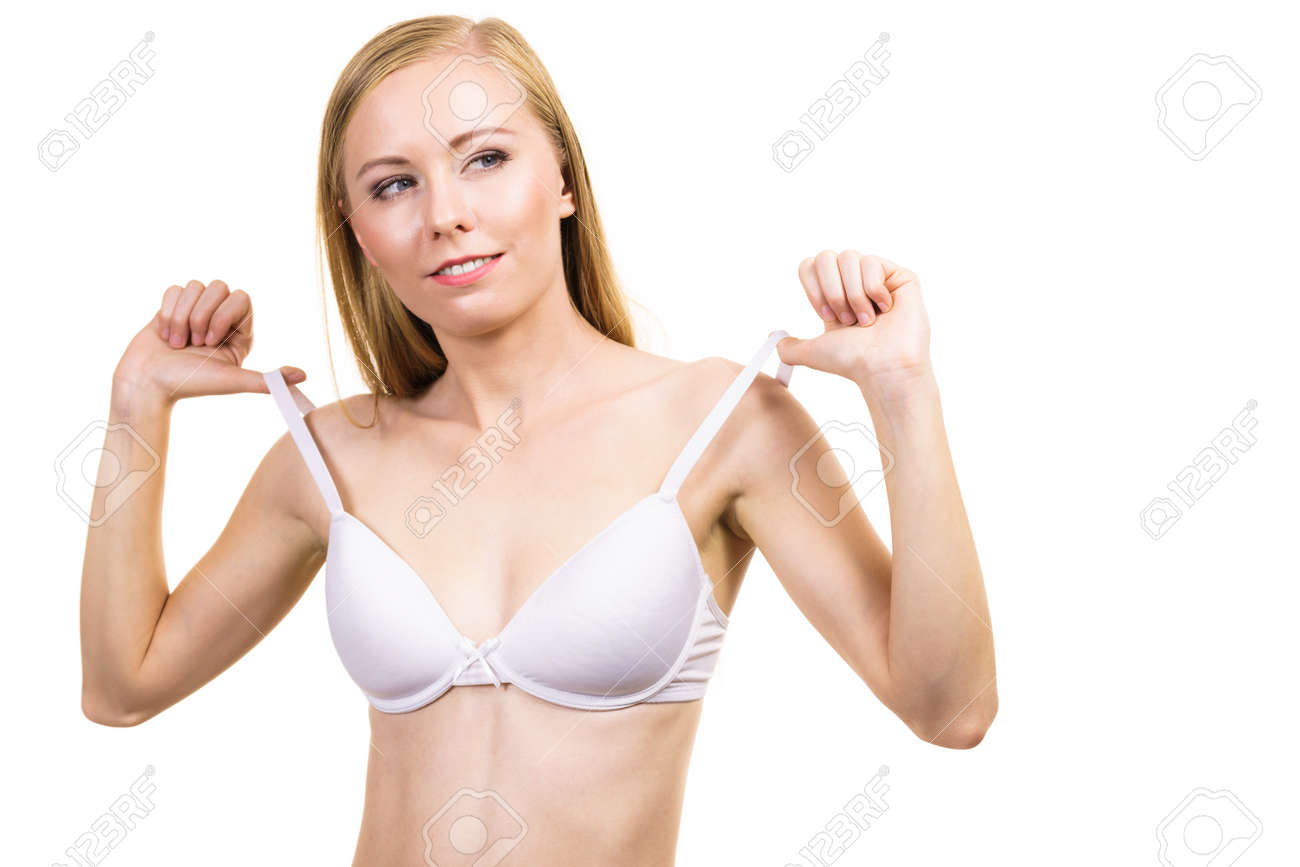 Young Slim Woman Holding Bra Strap Straps Keep Falling Down Stock Photo Picture And Royalty Free Image Image 145413373