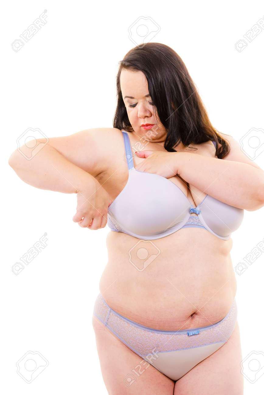 Plus Size Woman Belly Fat In Lingerie. Overweight Mature Female Wearing  Underwear, Isolated On White. Stock Photo, Picture and Royalty Free Image.  Image 151632328.