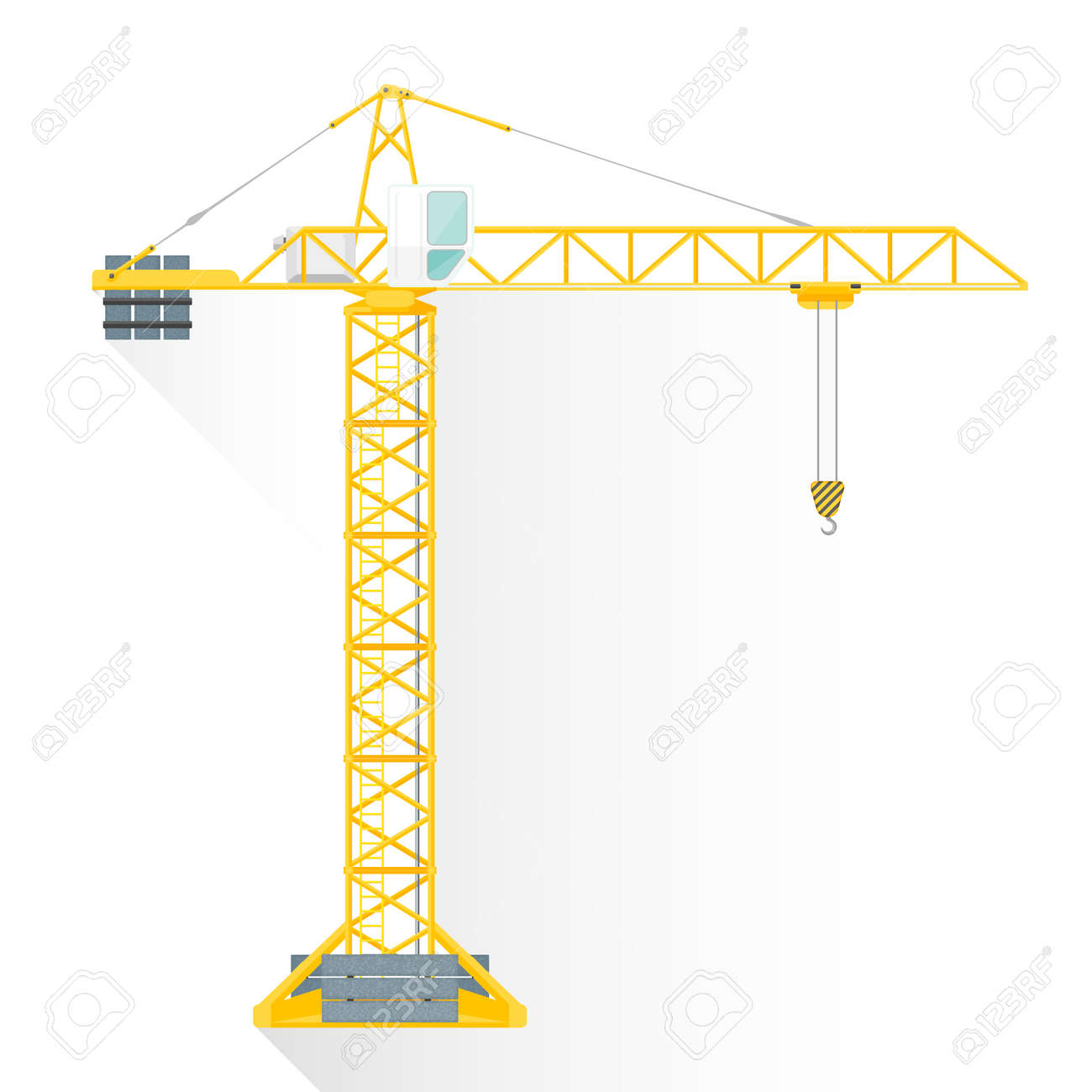 vector yellow color flat design construction tower crane white