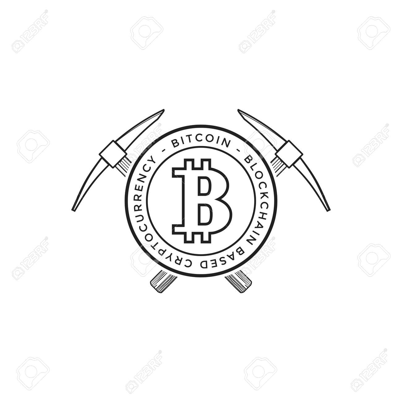 Vector Black Outline Monochrome Design Crossed Mining Picks With Gold Coin  Crypto Currency Sign Bitcoin Logo Template Contour Illustration Isolated  White Background Royalty Free SVG, Cliparts, Vectors, and Stock  Illustration. Image 90743715.