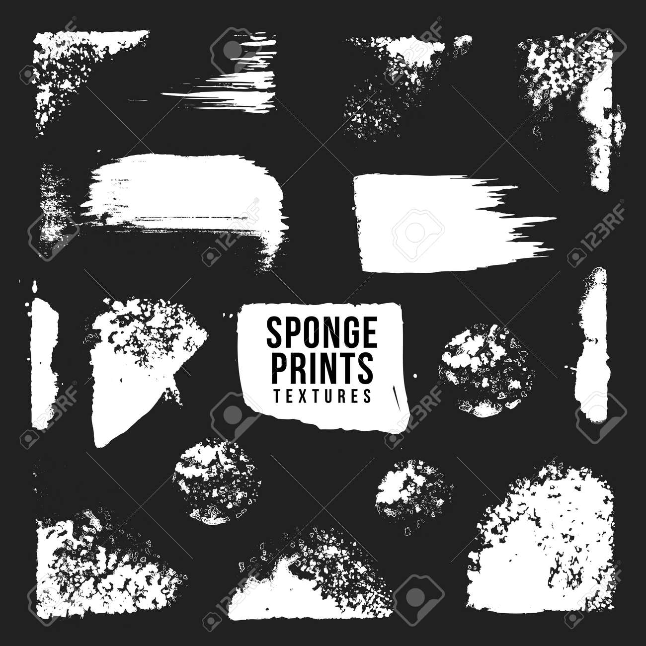 ベクトル白白黒功妙な手描き下ろしスポンジ跡現実的なテクスチャの装飾要素セットの分離黒背景 のイラスト素材 ベクタ Image