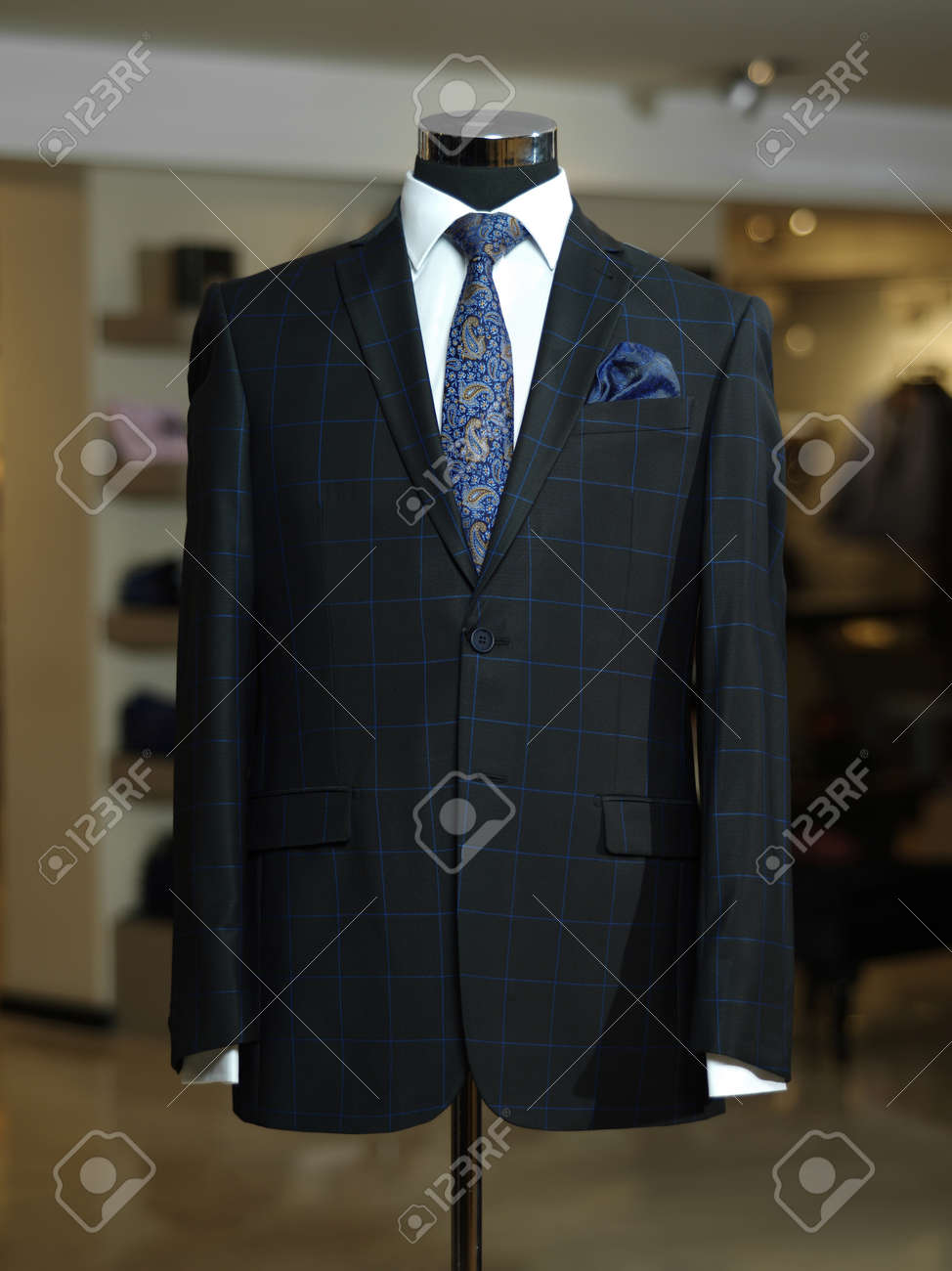 black jacket blue tie