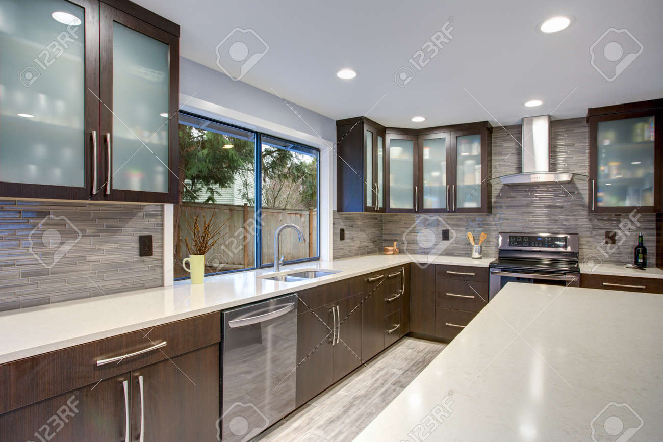 Updated Contemporary Kitchen Room Interior With White Counters