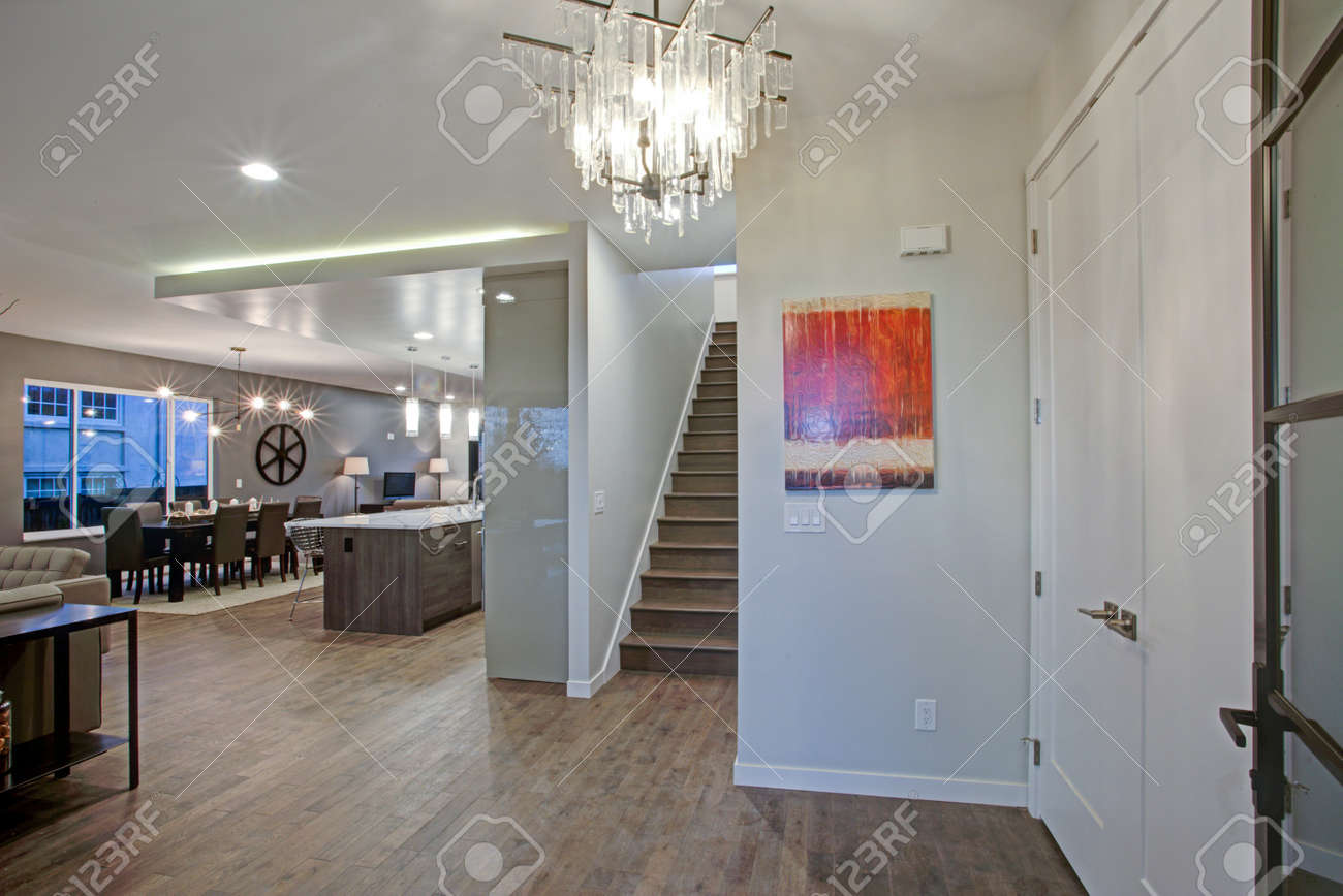Large Luxury Home Interior With Open Floor Plan Features Entrance