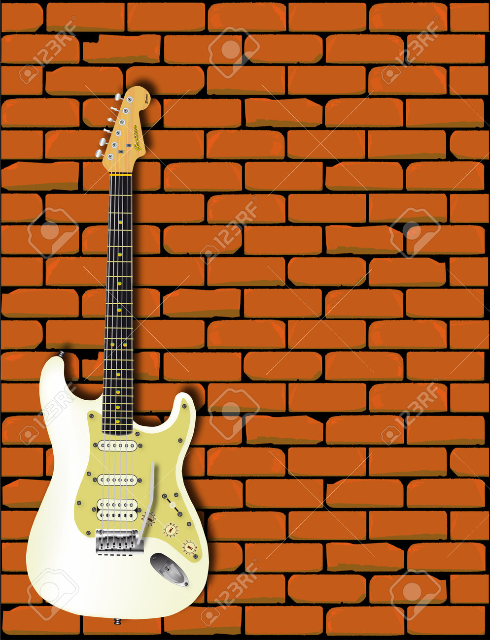 赤レンガの壁の前にフェンダーのテレキャスター のイラスト素材 ベクタ Image
