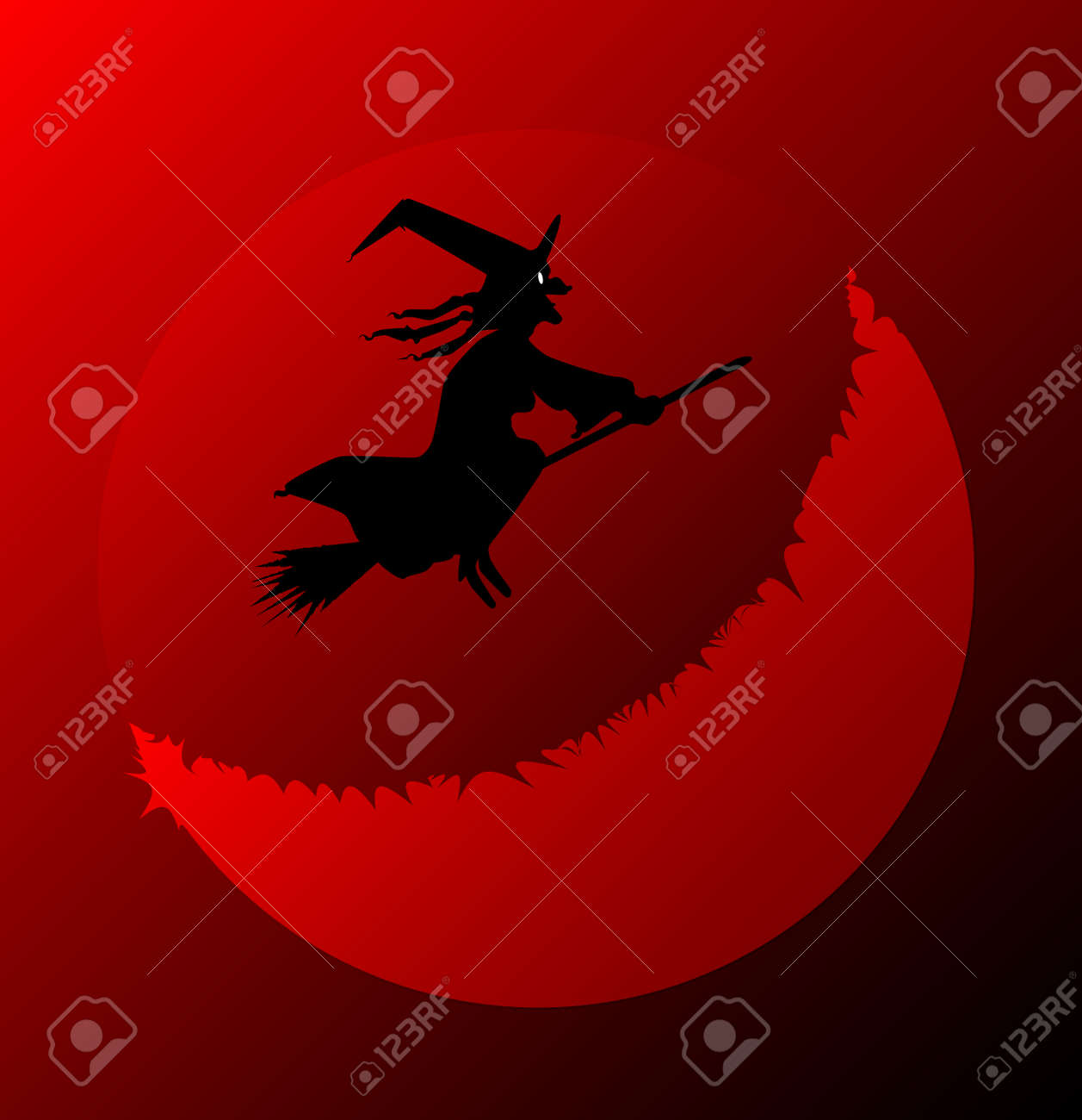 血液の赤い月の上を飛んでハロウィーン魔女のイラスト素材 ベクタ Image
