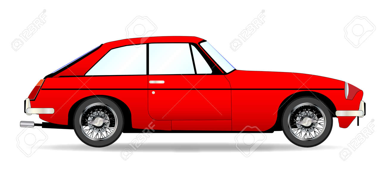 白地に赤で赤の伝統的なイギリスのクーペ スタイルのスポーツカー のイラスト素材 ベクタ Image