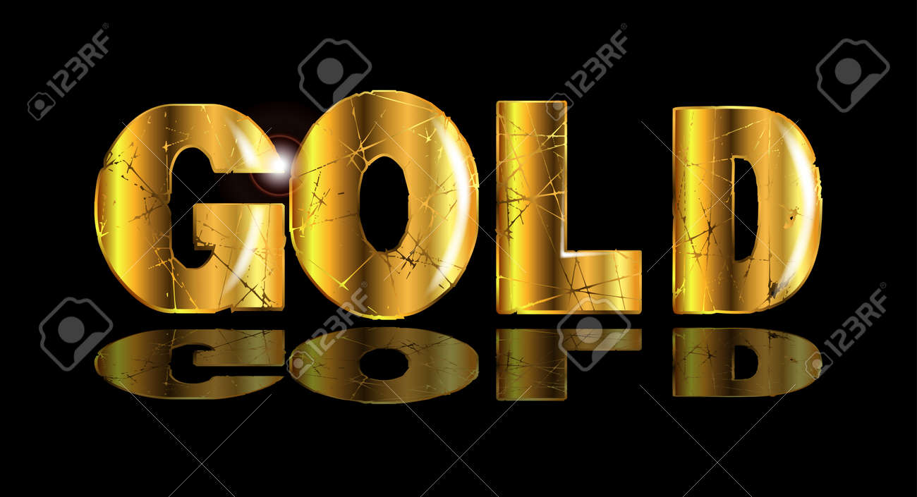 the word gold in gold text over a black backround royalty free