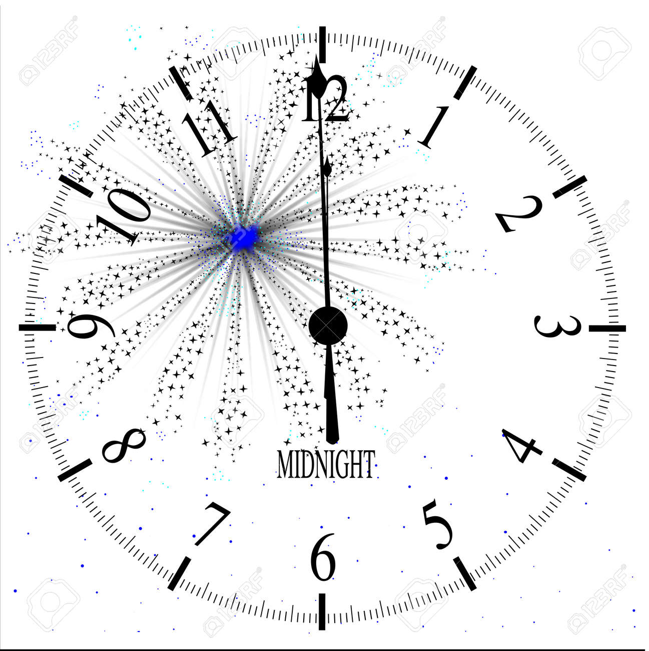 An Old English Office Type Clock Face Over A New Year Firework - 