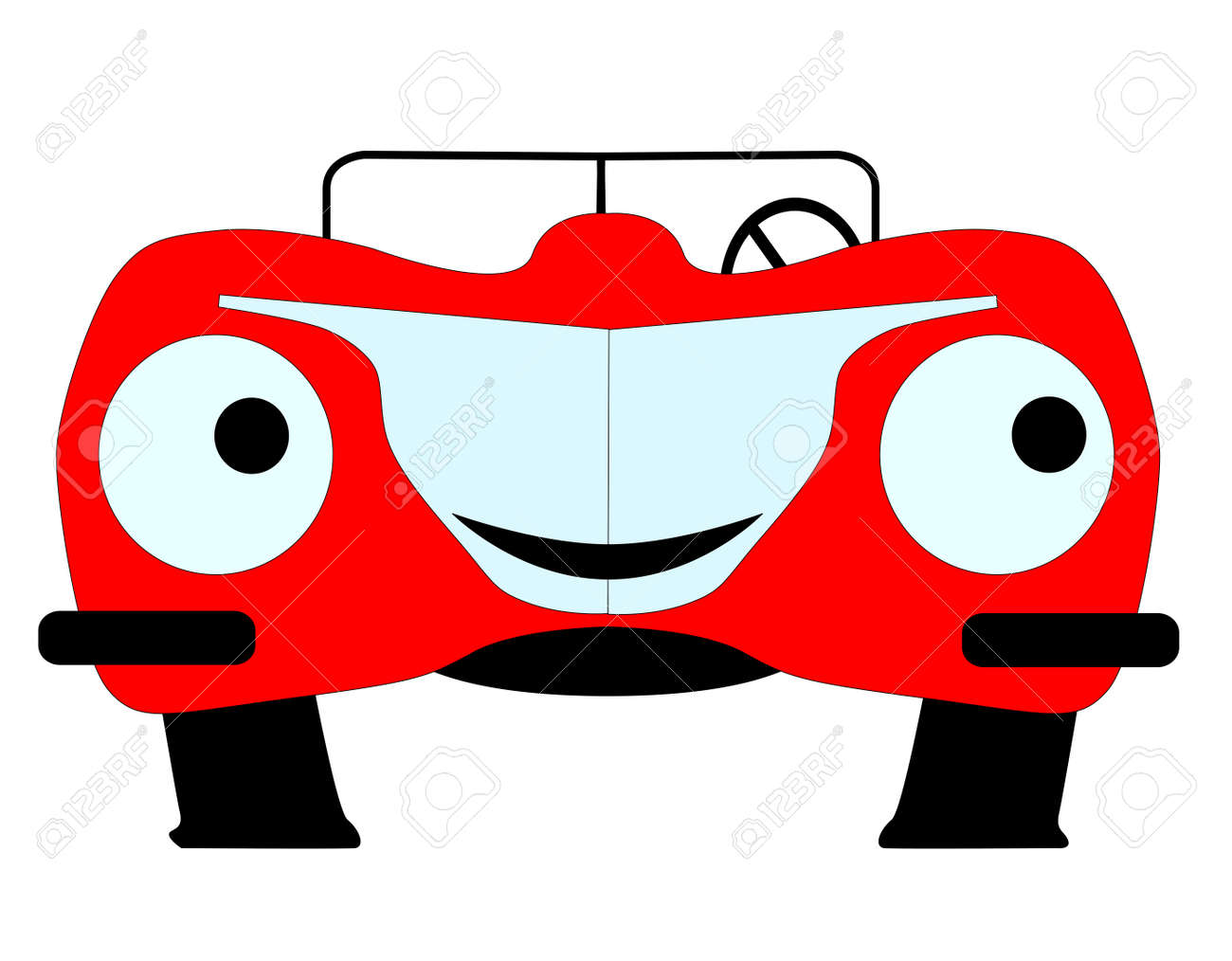 Automobile Dessin Animé Rouge Avec Le Visage Isolé Sur Blanc