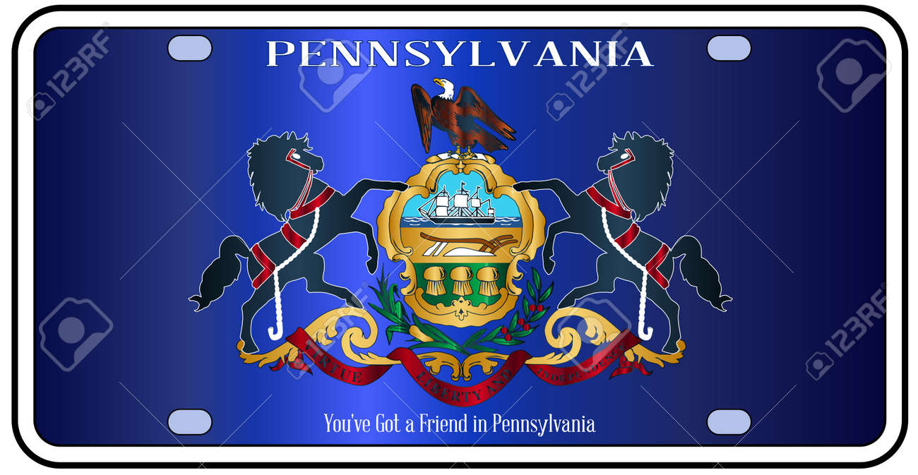 Pennsylvania License Plate In The Colors Of The State Flag With Royalty Free Cliparts Vectors And Stock Illustration Image