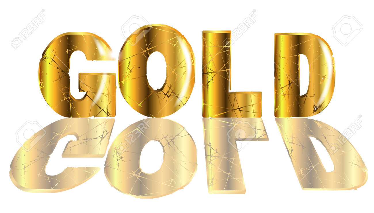 the word gold in gold text isolated over a white backround royalty
