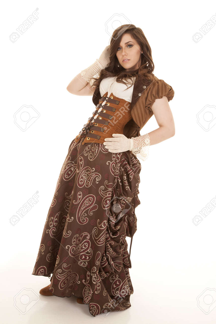 A Woman In Her Vintage Clothing Leaning Back With Serious Expression On Face A Woman In Her Vintage Clothing Leaning Back With Serious Expression On Face