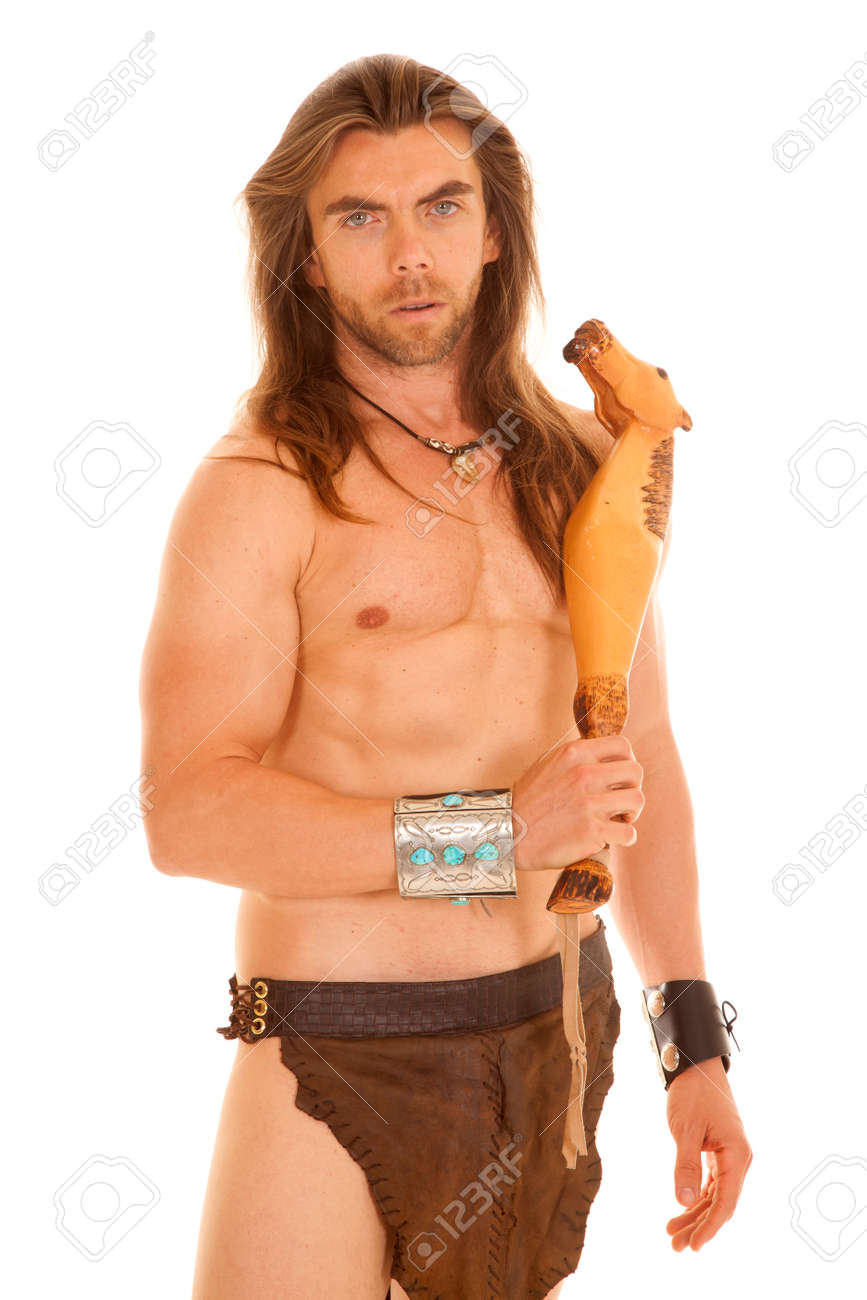 木製の武器にしがみつく彼のふんどし男 の写真素材 画像素材 Image