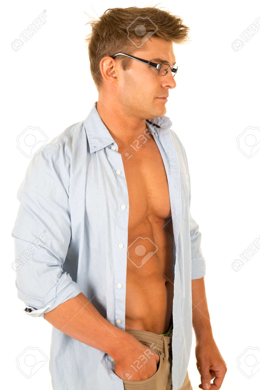 muscular man in dress shirt