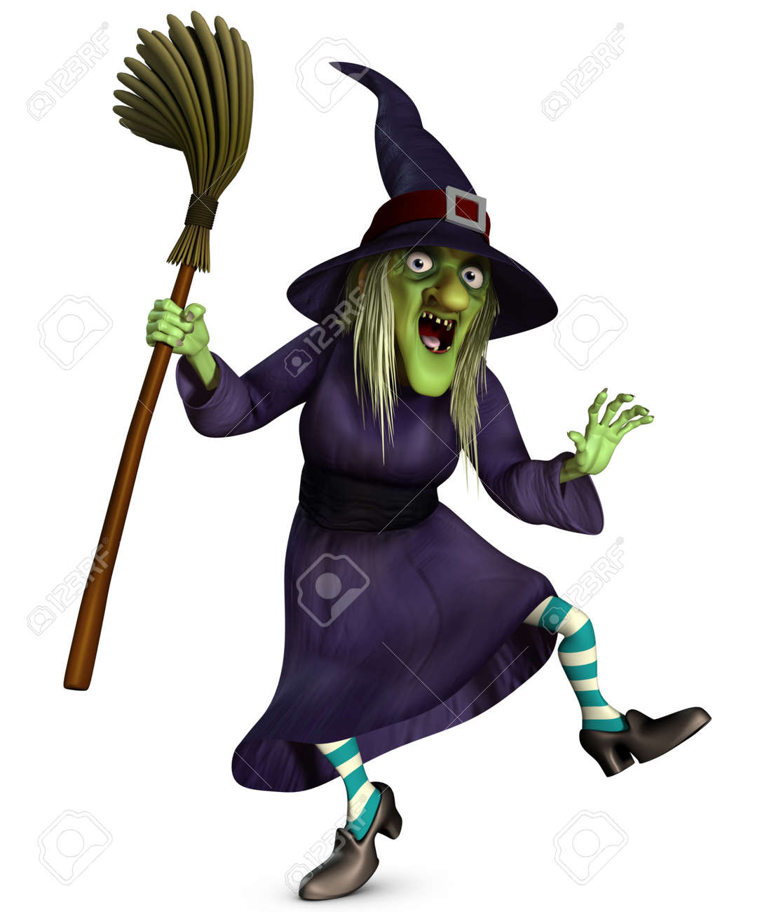 3d Dessin Animé Halloween Beldame Avec Le Balai Banque D Images Et Photos Libres De Droits Image 15626283