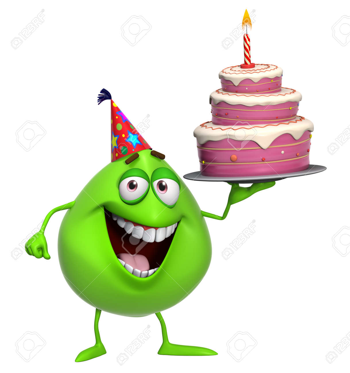 3d Mignon De Bande Dessinee Avec Un Gateau Vert Monstre Banque D Images Et Photos Libres De Droits Image