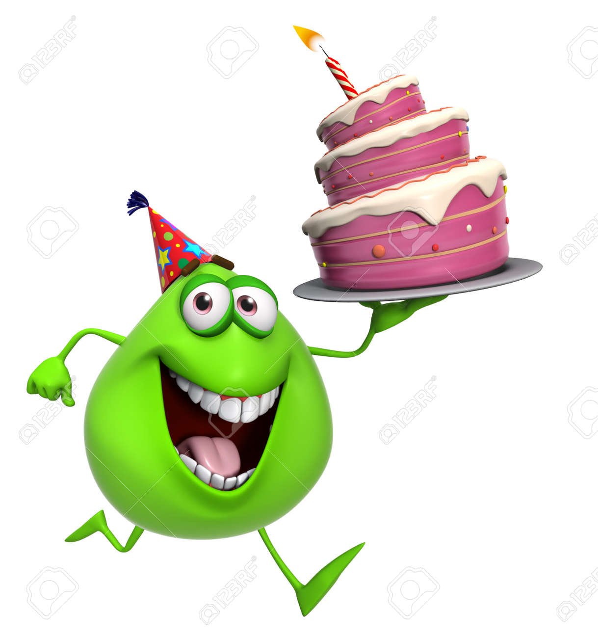 3d Mignon De Bande Dessinee Avec Un Gateau Vert Monstre Banque D Images Et Photos Libres De Droits Image