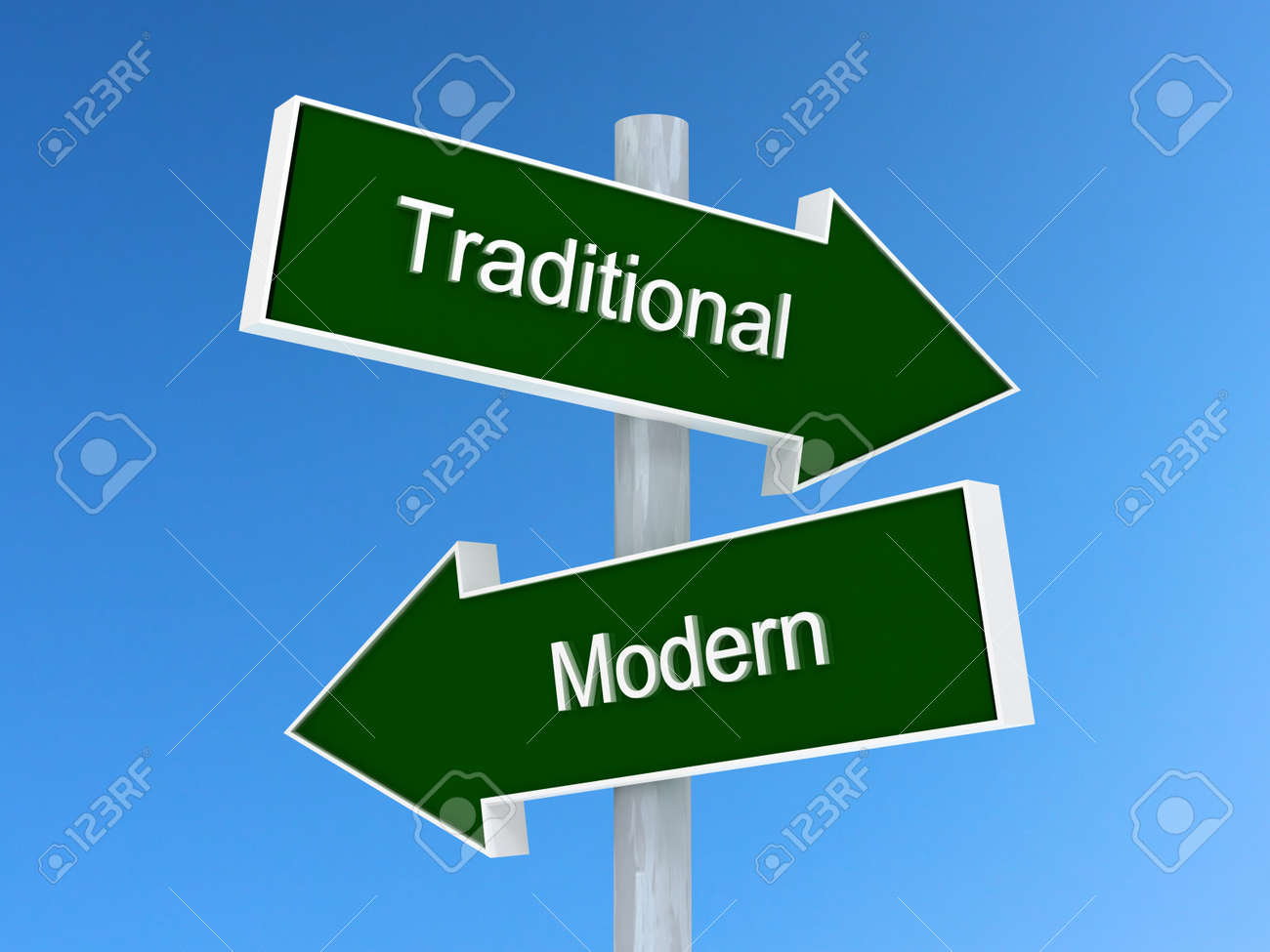 traditional vs modern sign traditional or modern way choice stock