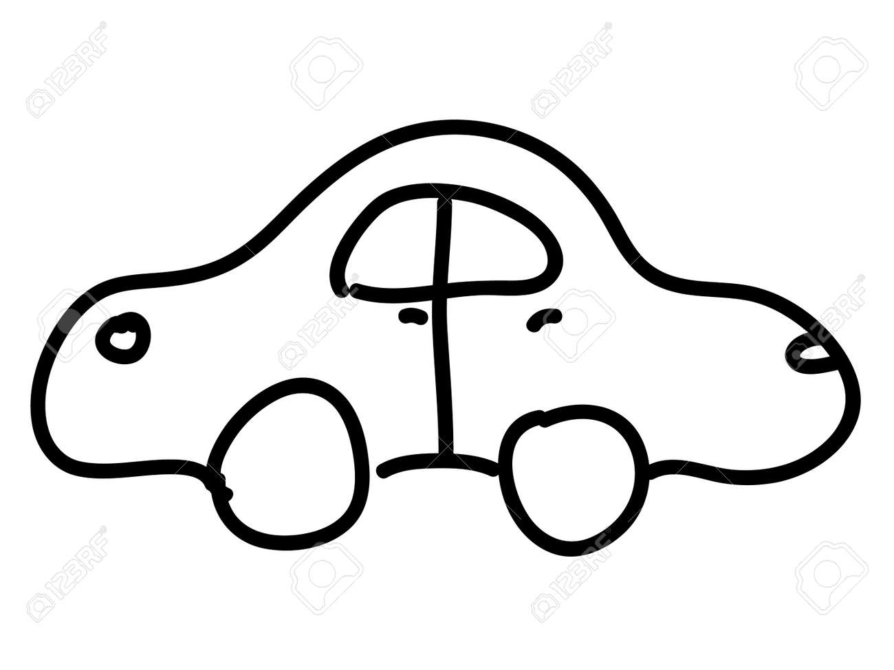 Simple Handwritten Sketch Of Car In Black And White Color