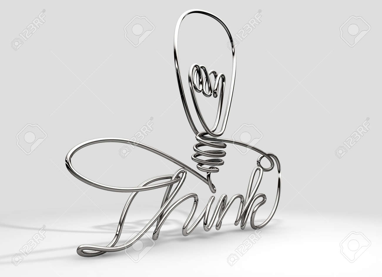 A Continous Wire Twisted Into The Word Think And Simple Lightbulb Shape Stock Photo A Continous Wire Twisted Into The Word Think And Simple Lightbulb Shape Stock Photo