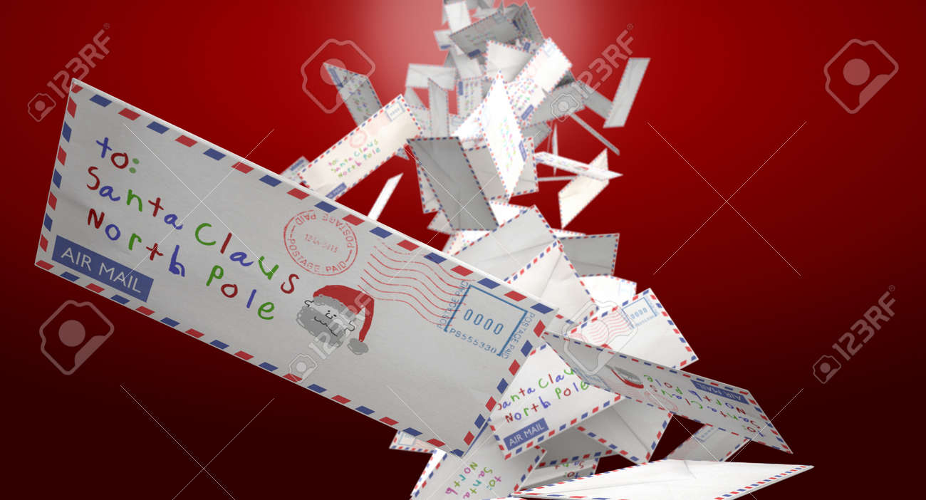 a falling collection of airmail envelopes addressed to santa stock santa envelopes