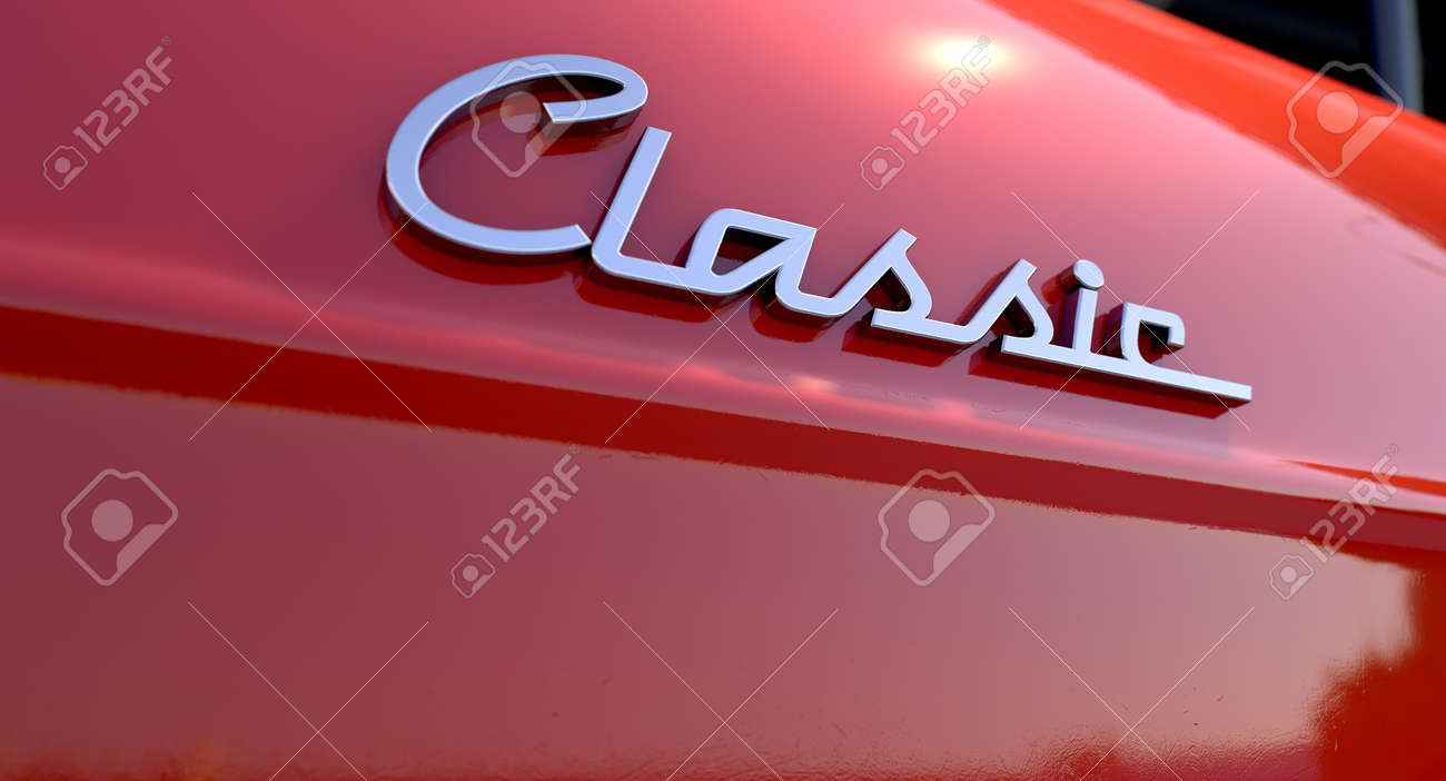 a closeup view of the word classic writing as a chrome emblem the word classic