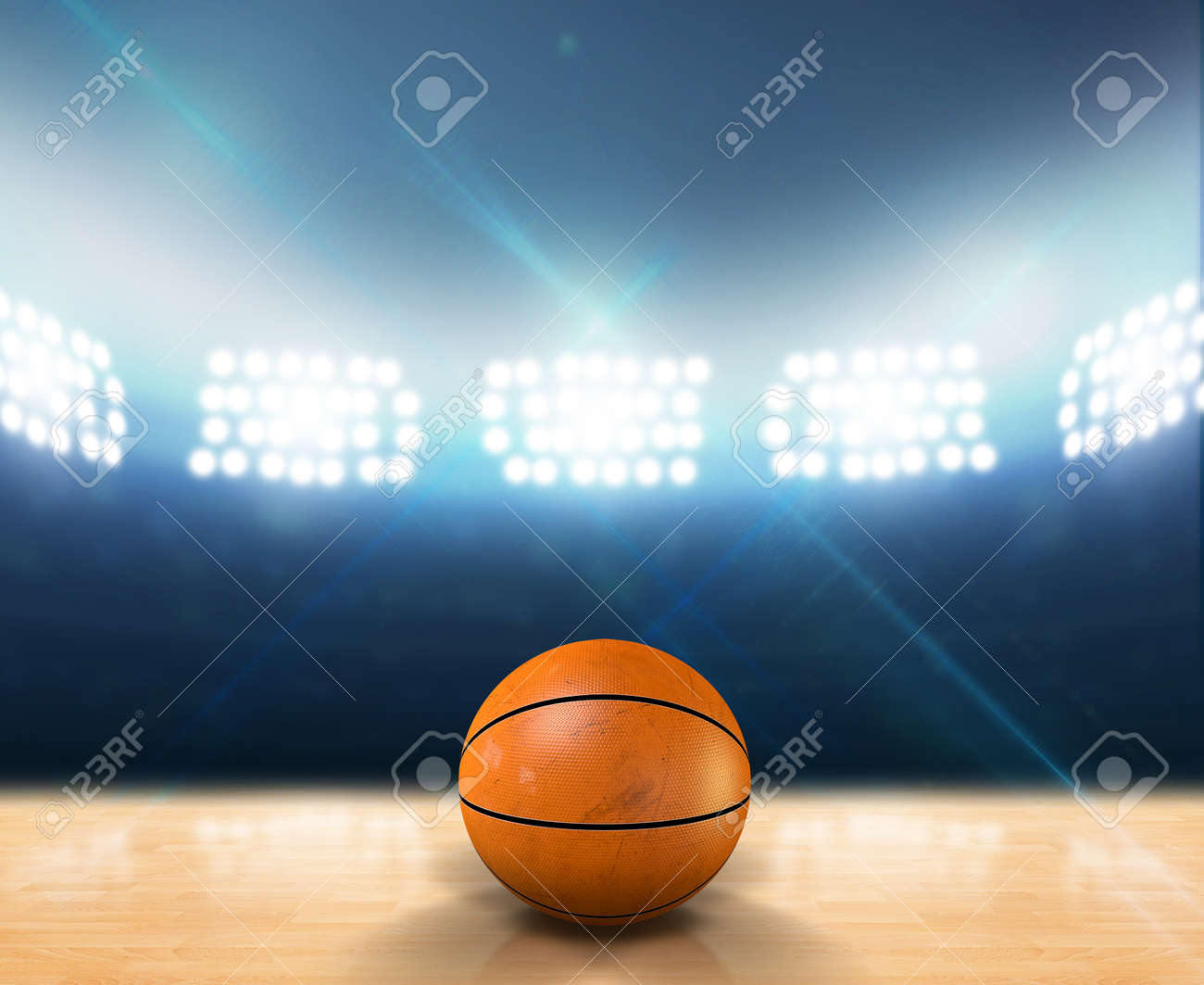 An Indoor Basketball Court With An Orange Ball On An Unmarked ... An Indoor Basketball Court With An Orange Ball On An Unmarked ...