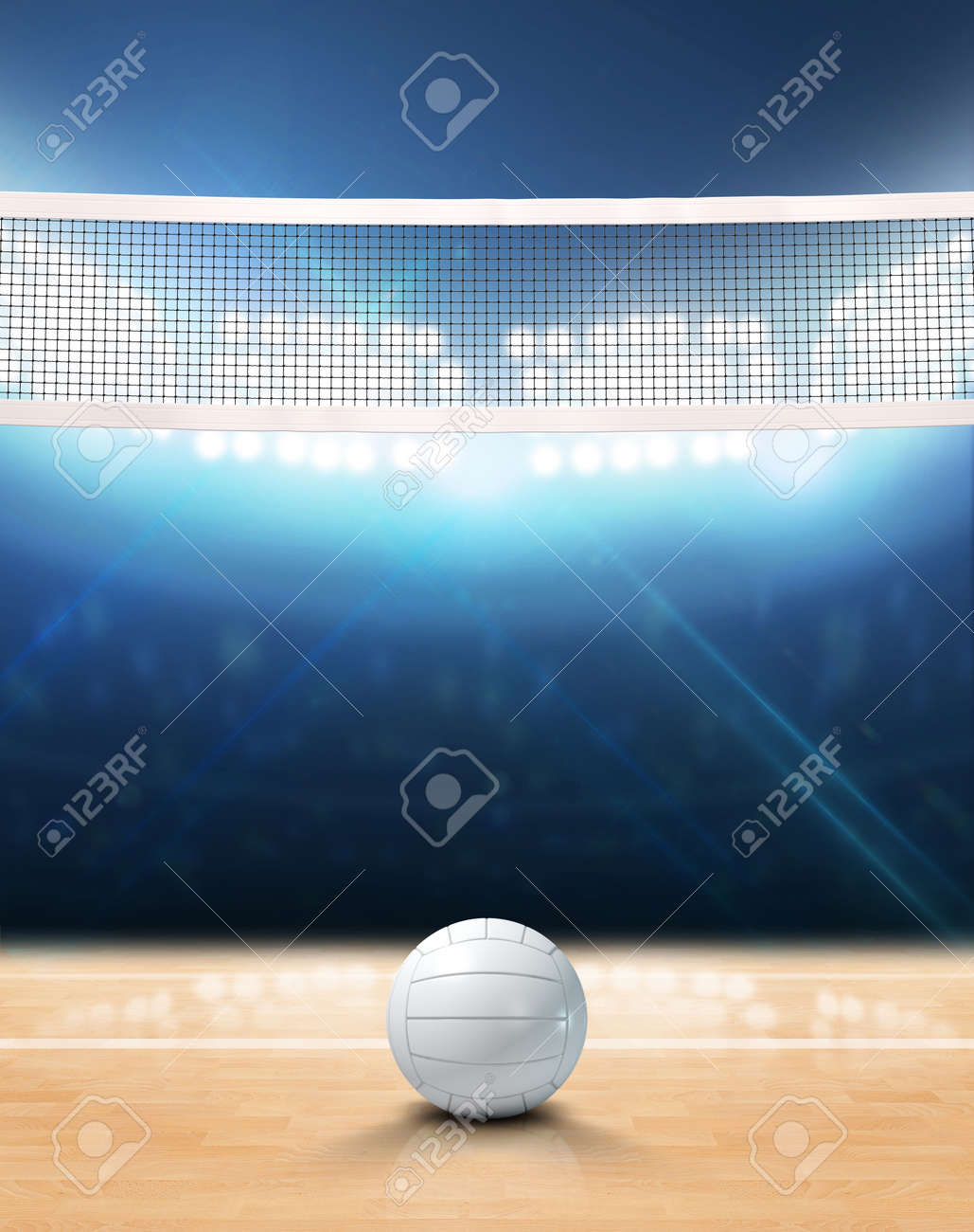 A 3D Rendering Of An Indoor Volleyball Court With A Net And Ball ... A 3D Rendering Of An Indoor Volleyball Court With A Net And Ball ...