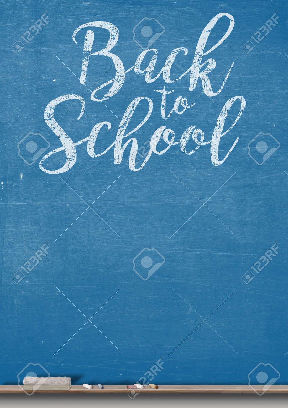 a 3d render of a rectangular blue chalkboard with a wooden ledge