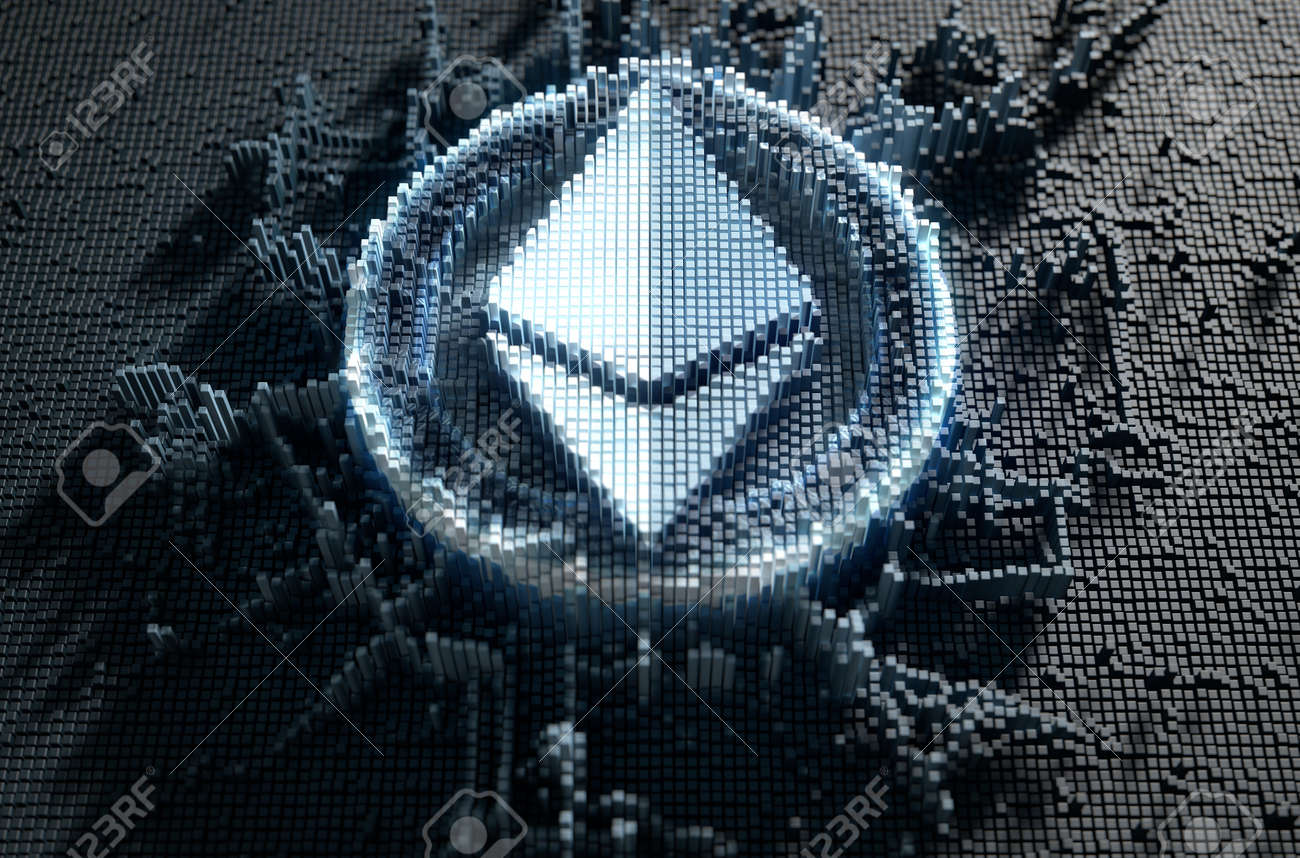 이더 리움 기호 조명 -3D 렌더링을 형성하는 임의의 레이아웃에 작은 큐브의 미세한 근접 촬영 개념 로열티 무료 사진, 그림, 이미지  그리고 스톡포토그래피. Image 89823312