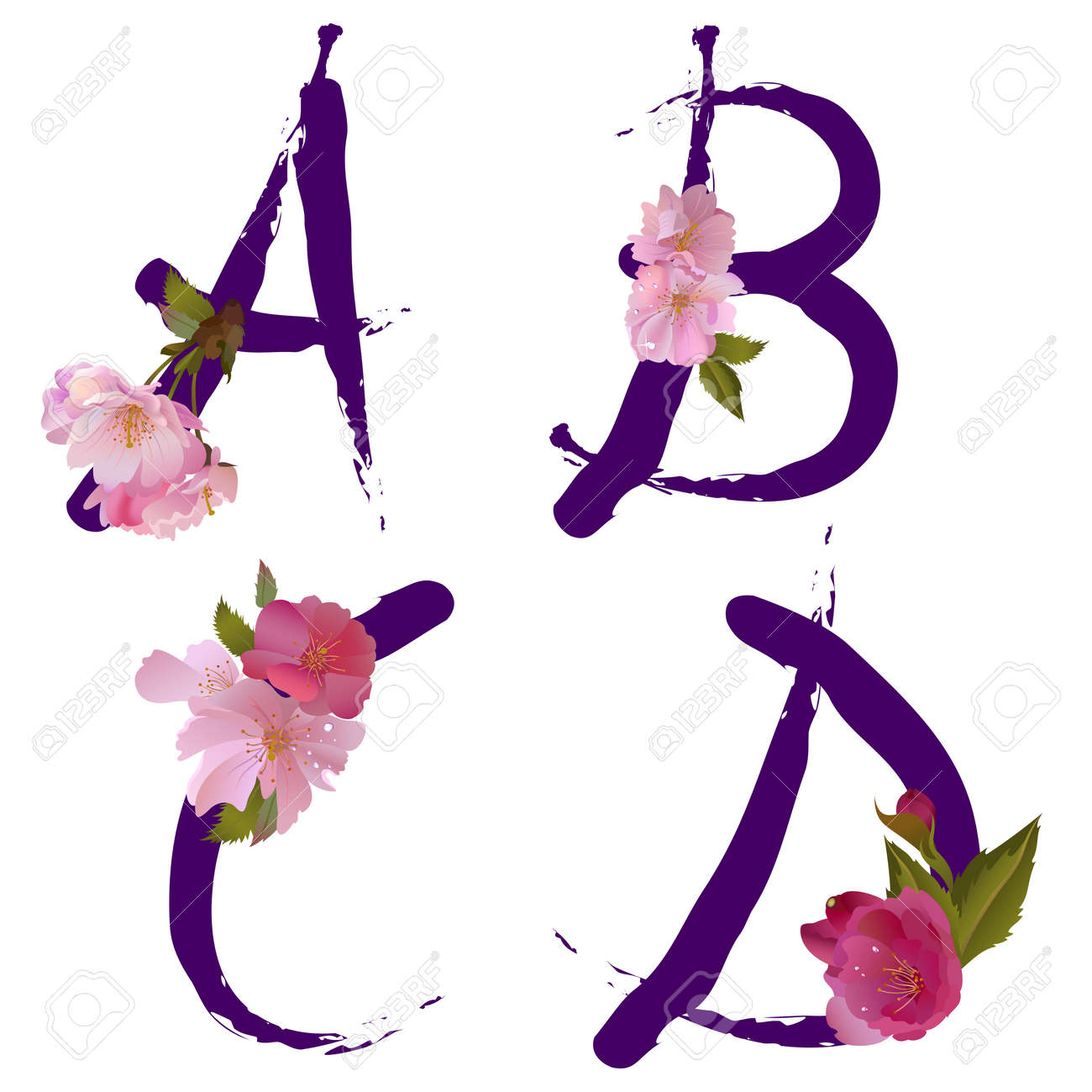ベクター春の穏やかな桜の花文字 A B C D とアルファベットのようなインクによって書かれました のイラスト素材 ベクタ Image