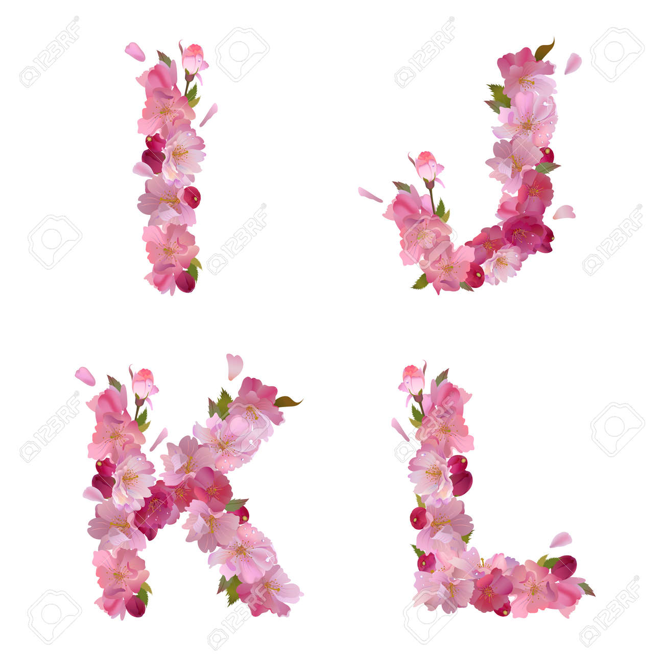 Spring Alphabet With Gentle Pink Sakura Flowers Letters I J K L Spring Alphabet With Gentle Pink Sakura Flowers Letters I J K L